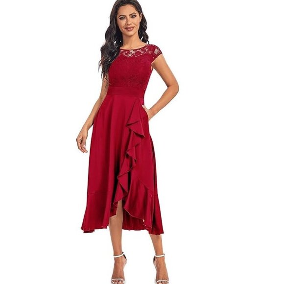 MAGIARTE Dresses & Skirts - MAGIARTE Womens Elegant Floral Lace Ruffled Skirt Formal Dress Party Wear Medium